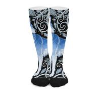 Crew Chaussette Imprimé Loup Bleu Chaudes Chaussettes Basses Thermiques Chaussette Courtes Pour Course Golf Entraînement 50Cm