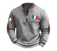 Crew Clothing Sweat-shirt à demi-fermeture éclair pour homme - Sweat-shirt vintage gothique - Sweat à capuche décontracté - Coupe ample - Imprimé drapeau italien - Tendance - Manches longues