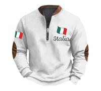 Crew Clothing Sweat-shirt à demi-fermeture éclair pour homme - Sweat-shirt vintage gothique - Sweat à capuche décontracté - Coupe ample - Imprimé drapeau italien - Tendance - Manches longues