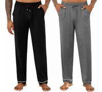 Crewhpo Pantalon Pyjama Homme Coton Long Poches Taille Élastique Cordon | Tissu Doux et Respirant, Coupe Longue Décontractée, Taille Élastique, Confort pour Dormir, Se Détendre et Rester à la Maison