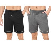 Crewhpo Short Pyjama Homme Coton avec Poches Taille Élastique et Cordon | Tissu Doux et Respirant, Coupe Ample, Cordon Réglable, Confort Adapté au Sommeil, à la Détente et aux Matins d'Été