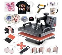 CREWORKS 11 en 1 Presse à Chaud 38x30cm Machine Transfert de Chaleur Polyvalente 1250W avec Panneau de Contrôle Digital pour T-Shirt Mug Chapeau Assiette Casquette Chaussure Stylo Baseball