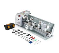 CREWORKS 1100W Mini Tour à Métaux d'Établie 220x600mm 9"x24" Haute Précision avec Mandrin à 3 Mâchoires et Vitesse de Broche Max. 3000 tr/min Écran LCD pour Filetage Tournage Perçage
