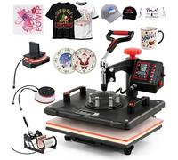 CREWORKS 5 en 1 Presse à Chaud 38x30CM Machine de Transfert à Chaleur Plateaux Pivotant à 360° Contrôle Numérique de Durée et Température avec Accessoires pour Tasse Chapeau Assiette Capuchon