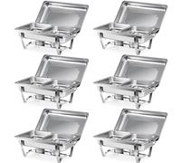 CREWORKS 6 Pièces Chafing Dish Buffets Chauffants 9L Rectangulaire GN1/2 Demi Bac ×2 en Acier Inoxydable