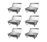 CREWORKS 6 Pièces Chauffe Plats INOX, 9L Chafing Dish en Acier Inoxydable, Chauffe Plat Rectangulaire pour Buffet Chauffants