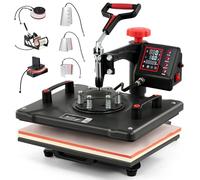 CREWORKS 8 en 1 Presse à Chaud 38x30CM Machine de Transfert à Chaleur Plateaux Pivotant à 360° Contrôle Numérique de Durée et Température avec Accessoires pour Tasse Chapeau Assiette Capuchon