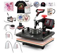 CREWORKS 8 en 1 Presse à Chaud 38x30CM Machine de Transfert à Chaleur Plateaux Pivotant à 360° Contrôle Numérique de Durée et Température avec Accessoires pour Tasse Chapeau Assiette Capuchon