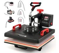 CREWORKS 8 en 1 Presse à Chaud 38x38CM Machine de Transfert à Chaleur Plateaux Pivotant à 360° Contrôle Numérique de Durée et Température avec Accessoires pour Tasse Chapeau Assiette Capuchon