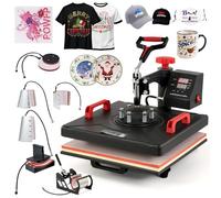 CREWORKS 8 en 1 Presse à Chaud 38x38CM Machine de Transfert à Chaleur Plateaux Pivotant à 360° Contrôle Numérique de Durée et Température avec Accessoires pour Tasse Chapeau Assiette Capuchon