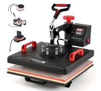 CREWORKS Presse à Chaud 38x38CM 5 en 1 Machine de Transfert à Chaleur Plateaux Pivotant à 360° Contrôle Numérique de Durée et Température avec Accessoires pour Tasse Chapeau Assiette Capuchon