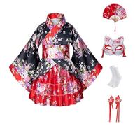 CRFASIBE 5 Pièces Enfants Kimono Robe Japonais, Enfants Costumes Cosplay Vêtements, Filles Yukata Peignoir Ensemble avec Accessoires, Kimono Anime pour la fête Brithday Spa (130cm)