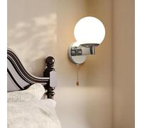 CRFASIBE Applique Murale Boule en Verre, E27, avec Interrupteur à Cordon | Lampe Murale Verre Dépoli, Ampoule Incluse, Design Pratique, Idéal pour Chambre, Salon, Miroir, Cuisine ou Couloir-Argent