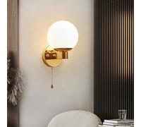 CRFASIBE Applique Murale Boule en Verre, E27, avec Interrupteur à Cordon | Lampe Murale Verre Dépoli, Ampoule Incluse, Design Pratique, Idéal pour Chambre, Salon, Miroir, Cuisine ou Couloir-Doré