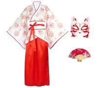 CRFASIBE Costume Hanfu Femme, Tenue Traditionnelle Chinoise avec Accessoires, Robe à Manches Longues à Imprimé Floral de Style Ancien, Idéale pour le Nouvel An, le Cosplay et les Photos(Style A)