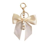 CRFFZ Porte-clés élégant en alliage léger avec nœuds en ruban pour sacs, clés, porte-clé pour sac pour femmes et filles, beige, Pearl Pendant