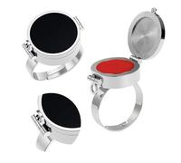CRGANGZY Anneau à baume à lèvres, bijou vintage 2 en 1 ajustable avec compartiment secret pour médicaments d'urgence, boucle de sécurité pour retouches rapides (Argent noir)