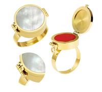 CRGANGZY Bague à Lèvres, Élégant Bijou Vintage 2-en-1 Ajustable pour Rangement de Rouge à Lèvres, Anneau Compartiment Secret avec Boucle de Sécurité pour Retouches Rapides (Or Palmure)