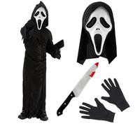 CRGANGZY Costume Grim Reaper Halloween pour enfants et adolescents avec masque et gants, tenue effrayante pour garçons et adultes