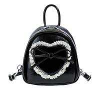 CRGANGZY Joli sac à dos de banlieue en forme de cœur avec bordure en dentelle, nouvelle collection printemps (noir)