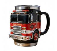 CRGANGZY Tasse de secours incendie, mug 3D camion de pompiers pour café, cadeau original pour anniversaire, fête des pères, mari, papa pompier, design en résine et acier inoxydable