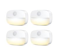 Criacr 4 Pièces Veilleuse LED Lampes Détecteur de Mouvement, Lampe de Placard Autocollantes pour l'intérieur, Alimentées par Batterie, Armoire, Escalier, Cuisine, Blanc Chaud
