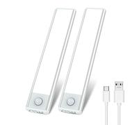 Criacr [Lot de 2 Lampes Detecteur de Mouvement Interieur, 20 cm 30 LED Lampe Rechargeable par USB, Lampes LED Sans Fil, Veilleuse Lumiere Automatique Magnétiques pour Placard Escalier Chevet (Blanc)