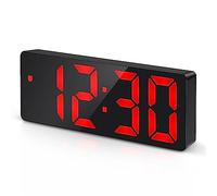 Criacr - Réveil numérique, grand écran LED, affichage température, alimentation USB/piles, rappel d’alarme, date, 3 niveaux de luminosité réglables, commande vocale, 12/24h - Rouge