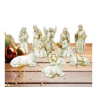Crib de Noël-11, figure faite à la main définie à partir de résine synthétique avec la famille sainte et la crèche | Décoration de Noël religieuse pour la maison, l'église, le jardin, le bureau, la