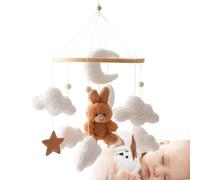Crib mobile 18x9 Fleece Bunny, nuage, lune et étoile bébé mobile pour le berceau avec anneau de support de bois pour attirer l'attention bébé, promouvoir le développement des yeux/pied/la m