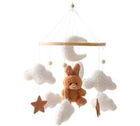 Crib mobile 18x9 Fleece Bunny, nuage, lune et étoile bébé mobile pour le berceau avec anneau de support de bois pour attirer l'attention bébé, promouvoir des sacs à main boho développement ocul