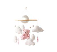 Crib Mobile - 360 Degree Rotating Plush | Hanging Nursery Decor | 17.7x9 Inch Wooden & Velvet Design, Plush Brown Bear with Clouds, Stars & Chimes, Visual Soother for Nursery & Room