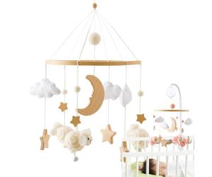 Crib Mobile Bohemian - Wooden Hanging Decor | Cloud Moon Sheep Nursery | Boho Style Nursery Decoration, Lightweight Wooden Design, Cute Hanging Shapes, for Cribs Children's Rooms & Play Areas