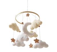 Crib Mobile - Velours et bois 45 x 23 cm | Room Hanging Mobile with Soft Clouds and Wooden Stars, Window Crib Decoration, Neutral Gender Nursery Ornament, Soothing Rotating Design