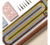 Cribbage Board Game Set - 15.7inch Premium Wooden Cribbage Set with 9 Metal Pegs, Continuous 3 Track Board, 2 Playing Cards, and Large Storage, Classic Portable Travel Cribbage Game