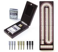Cribbage Board Game Set - Board pliable à 3 pistes avec fermeture magnétique, 9 pièces métalliques, cartes de jeu, jeu de voyage portable pour les fêtes et les cadeaux
