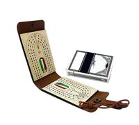 Cribbage Board Game Set, Classic Wooden Pinochle, 3.94x2.76x1.18 inches Faux Leather Case, Full Deck of Cards and 6 Pegs, Portable Family for Travel, Game Night, Gift Use