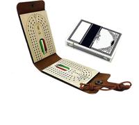 Cribbage Board Travel Set,Ultimate Leather Wraparound Touring Cribbage Board-Take The Game Anywhere,with Faux Leather Case and Pegs,Children, Family Celebrations,Camping,Girls,Adults-A