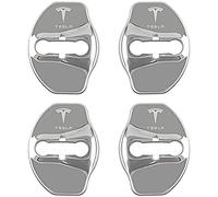 CRIBBU 4 PièCes Couverture Serrure Porte Voiture pour Tesla Door Lock Cover 4PCS Cache-Verrou De Porte en Acier Inoxydable Contre La Pluie La Rouille Accessoires,D/Silver