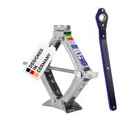 Cric à Ciseaux alca® avec cliquet - capacité de Charge de 1,5t, réglable en Hauteur de 100 à 350 mm, TÜV & GS, sellette rotative, utilisable avec Douille de 17, Stable jusqu'à -50 °C, en Acier