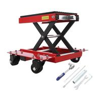 Cric de Levage Moto Robuste 544 kg - Plateforme en Caoutchouc Anti-Dérapante - Chariot Ciseaux à roulettes & Broche de Sécurité - Idéal pour Réparations