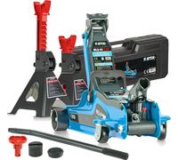 Cric hydraulique 2,5T 85-365mm avec valise + 2x tréteaux de support tréteaux de support