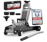 Cric hydraulique 2,5T extra plat - Avec sac de transport, 3 patins en caoutchouc et adaptateur - Cric pour voiture individuelle jusqu'à 2 500 kg - Gris clair