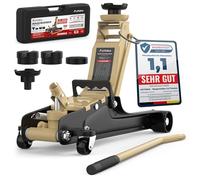 Cric hydraulique 2,5T extra plat - Avec sac de transport, 3 patins en caoutchouc et adaptateur - Cric pour voiture individuelle jusqu'à 2 500 kg - Beige