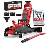 Cric hydraulique 2,5T extra plat - cric hydraulique avec sac de transport, 3 coussinets en caoutchouc et adaptateurs - cric pour voitures particulières jusqu’à 2 500 kg (rouge)