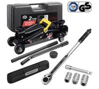 Deuba® Cric hydraulique 2 tonnes levée 135-330mm Valise Rangement Patins cric de Lavage ynamométrique 6pcs 40-210Nm Voiture Basse citadine