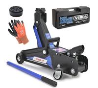Cric hydraulique 2T, 140-310 mm, avec Patin en Caoutchouc Extra Plat, pour SUV et Jeep, cric rouleur avec Mallette de Transport pour véhicules Tout-Terrain, incluant des Gants