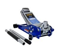Cric hydraulique 3T, extra plat 75 mm, double piston rapide, roues à 360 °, en aluminium et acier, bleu argenté, pour voitures, SUV, véhicules surbaissés