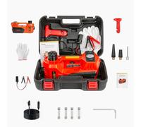 Cric hydraulique 4 en 1 pour voiture avec 5 t et portée de levage de 150 à 450 mm, kit cric électrique 12 V avec boîte à outils, pompe à pneus et LED, pour toutes les voitures et SUV