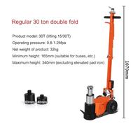 Cric Hydraulique Cric pneumatique horizontal hydraulique 30T, cric spécial for réparation autoe robuste(Double Fold)